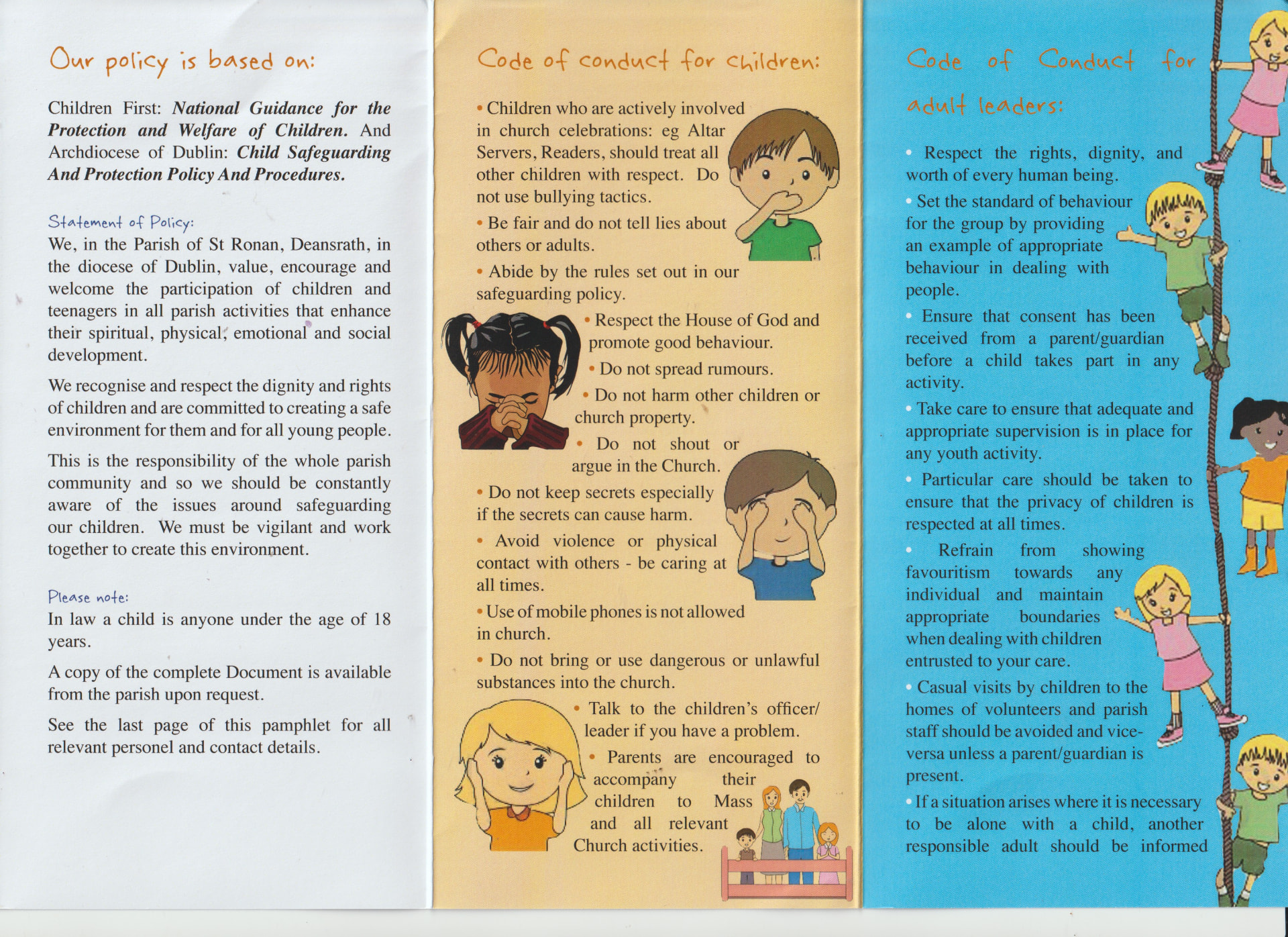 St Ronan's Parish safeguarding leaflet: statement of policy, code of conduct for children and for adult leaders